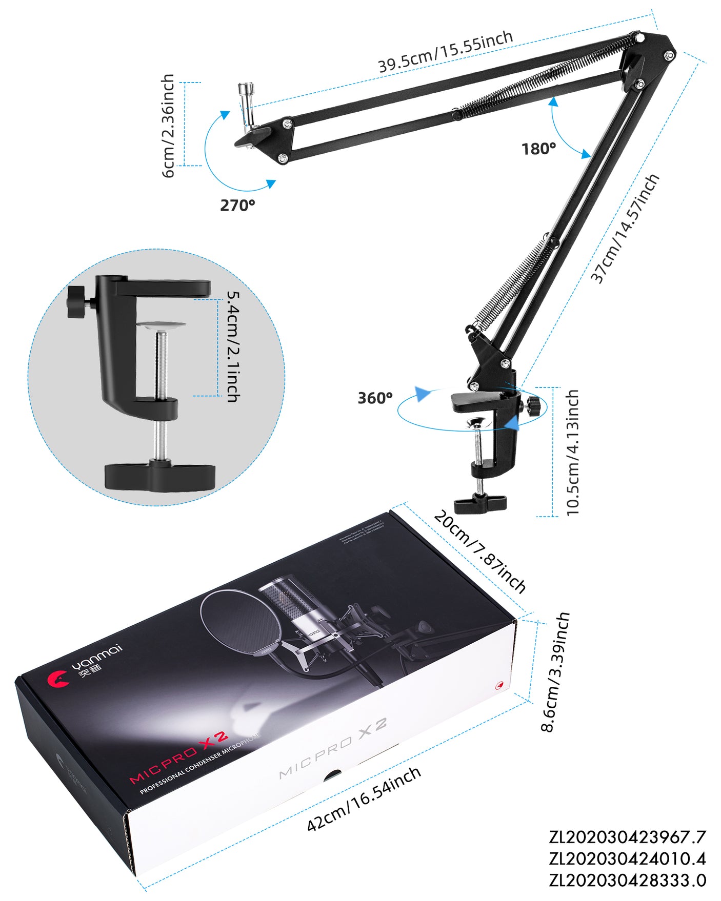 Microphone Studio Yanmai X2 MICPRO Condensateur 3.5mm avec Kit Complet – Noir