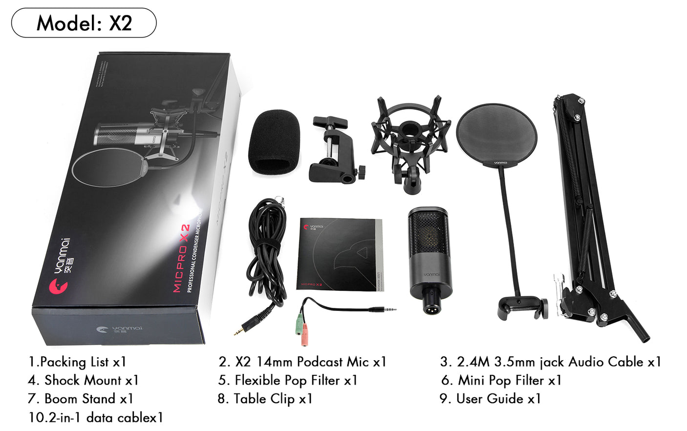 Microphone Studio Yanmai X2 MICPRO Condensateur 3.5mm avec Kit Complet – Noir