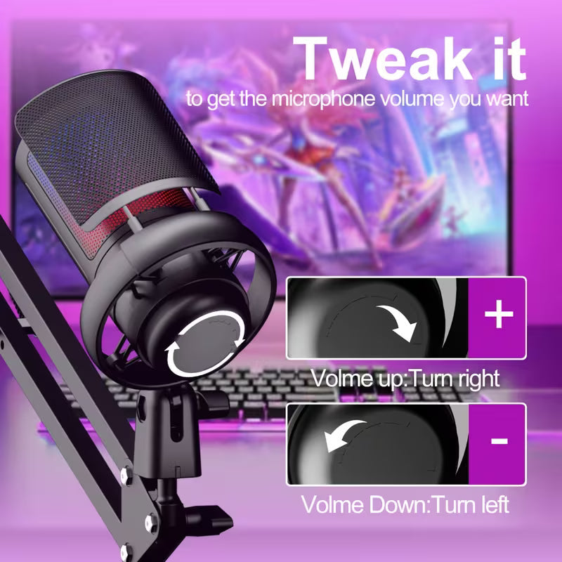 Micro USB Gaming RGB avec Bras Réglable et Mute Rapide