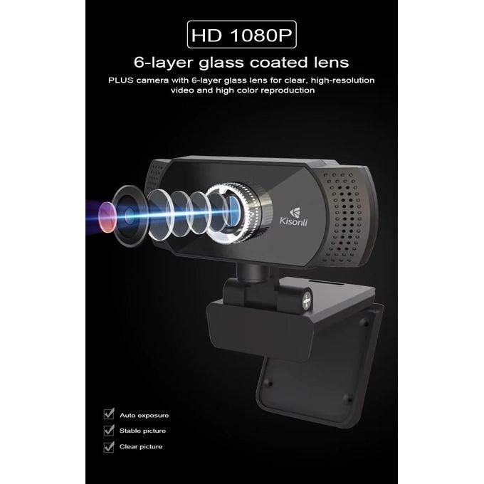Webcam Kisonli PC-2 – Full HD 1080p avec Microphone Intégré et Angle de Vue 90°