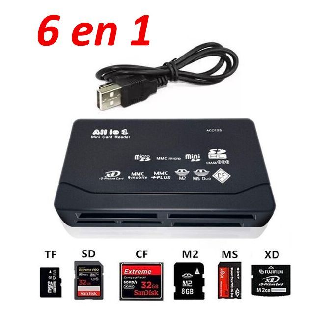 Lecteur de Carte Tout-en-Un USB 2.0 – Multi-format SD/TF/CF/MS