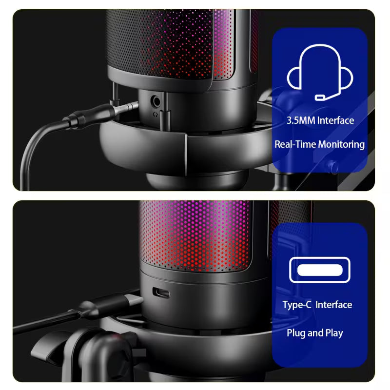 Micro USB Gaming RGB avec Bras Réglable et Mute Rapide