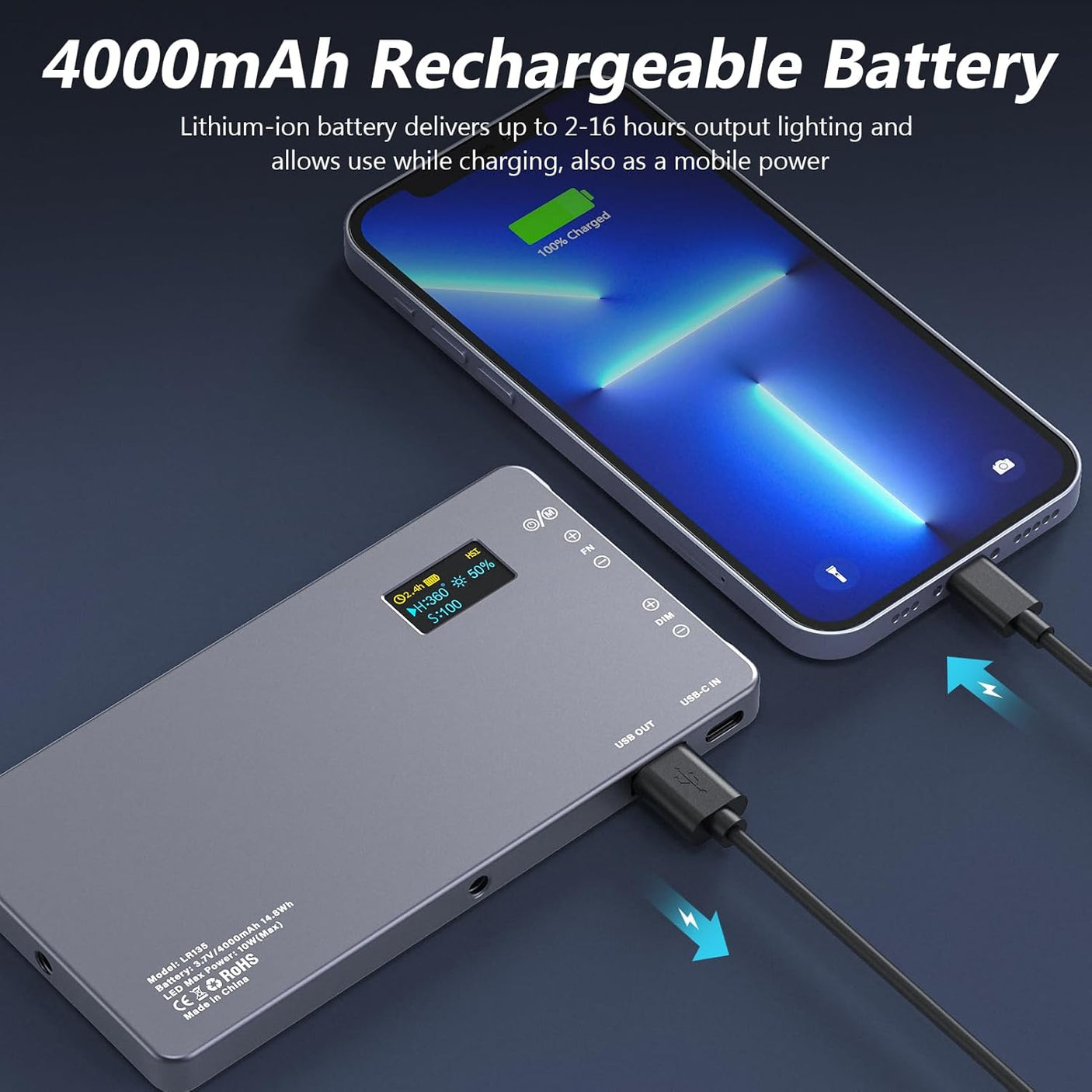 Lumière Vidéo RGB Portable 4000mAh – Éclairage LED Dimmable 2500K-9900K (LR135)