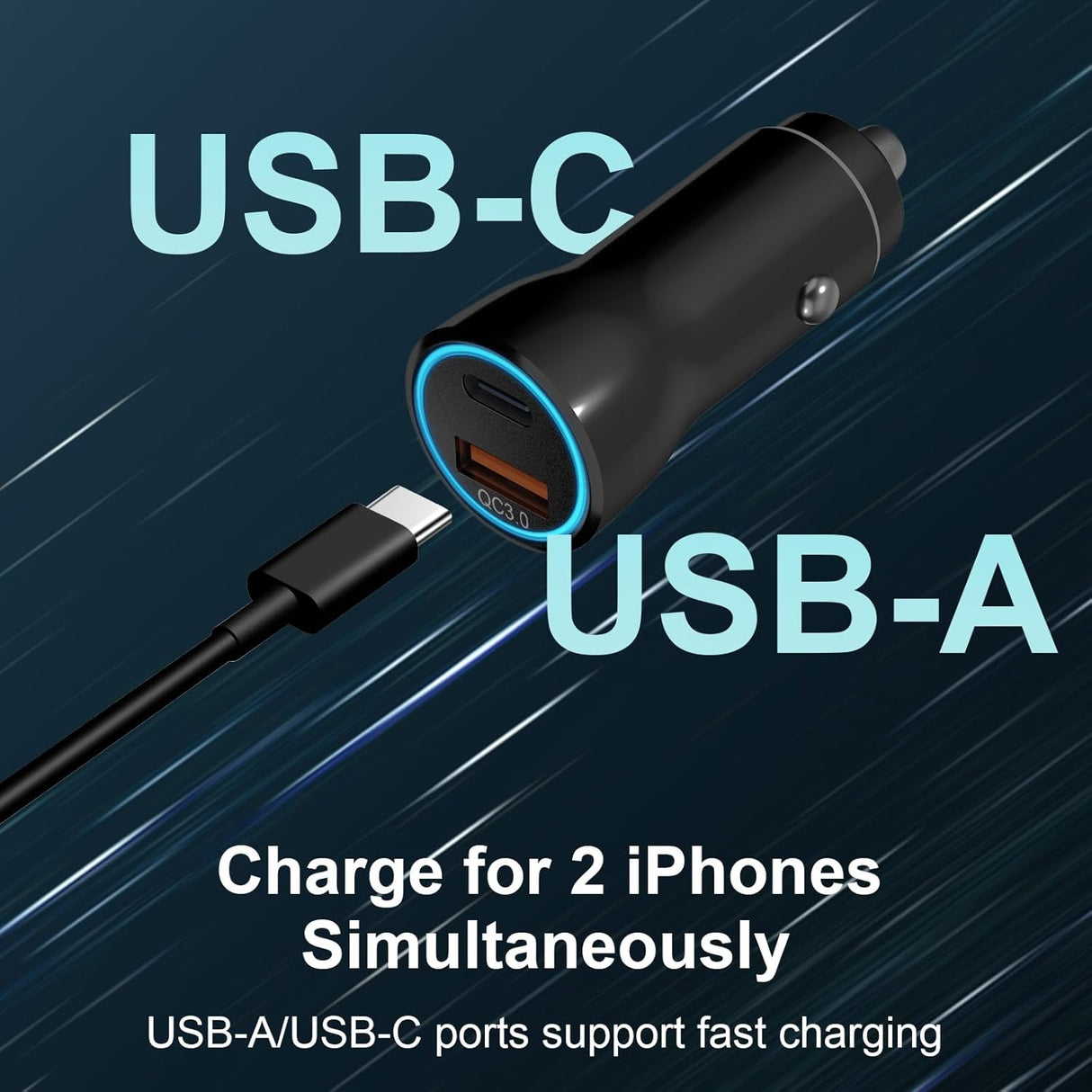 Chargeur Voiture USB-C Plustar W-008 43W Double Port PD & QC 3.0 avec Câble 1m
