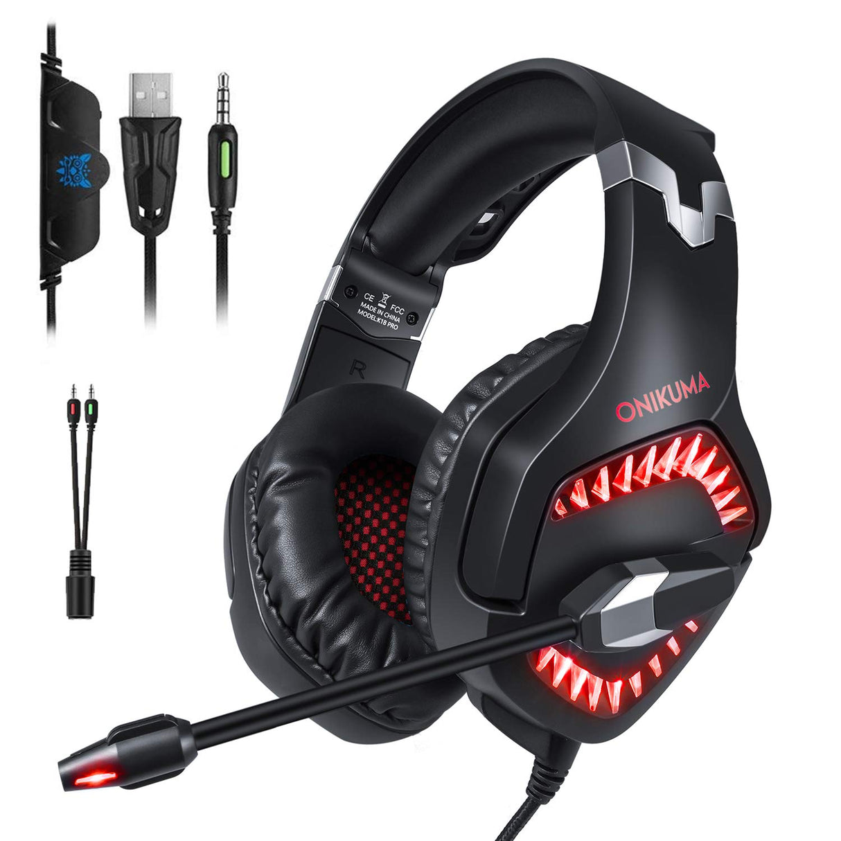 Casque Gaming ONIKUMA K1B PRO avec Micro et Lumières LED – Noir/Rouge