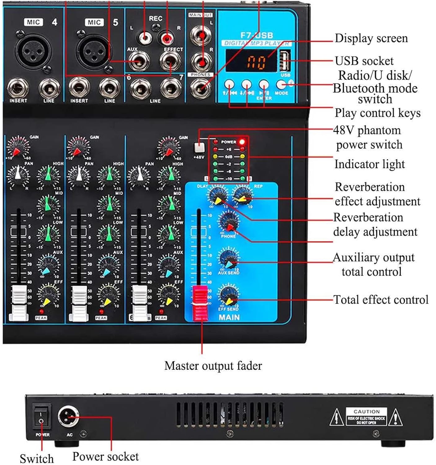 Table de Mixage DJ 7 Canaux Bluetooth avec Effets et USB – Console Audio Pro
