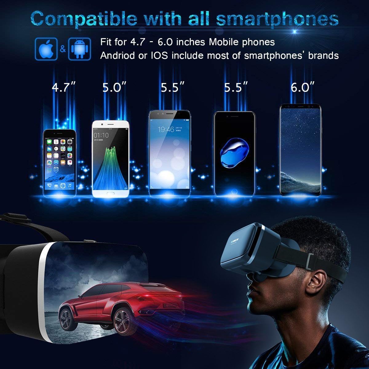 Casque VR SHINECON 3D – Lunettes de Réalité Virtuelle pour Films et Jeux, Compatibles iPhone et Smartphones Android