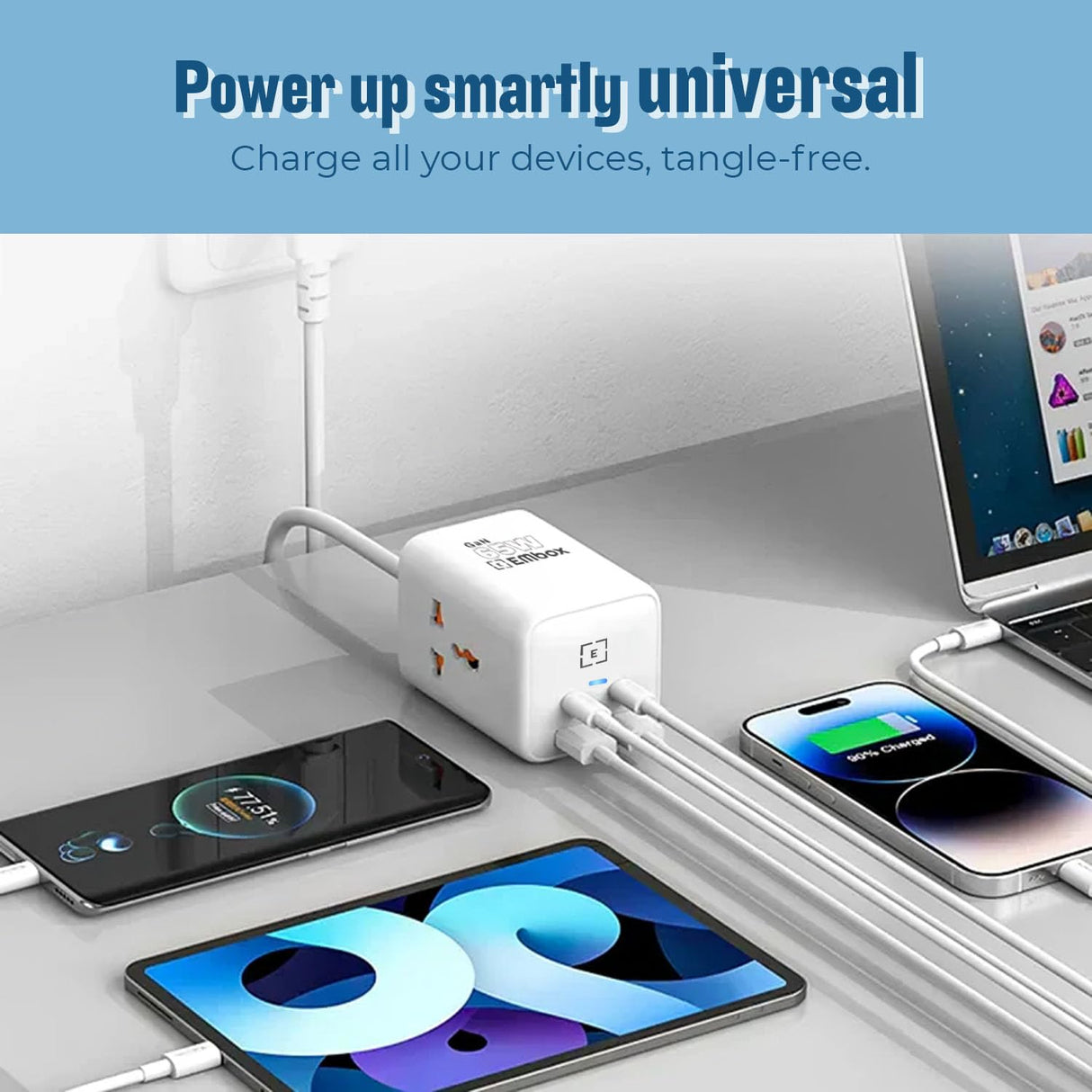 Multiprise GaN 65W W65-01 – 2 Ports USB-A & 2 USB-C avec 2 Prises