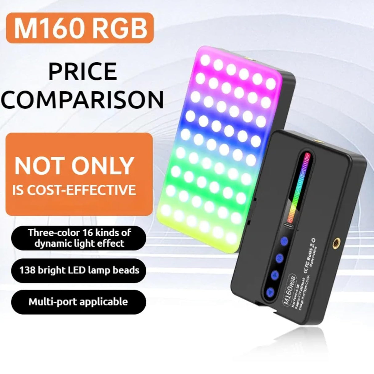 مصباح LED M160 RGB/ثنائي اللون قابل للشحن - 160 ليد