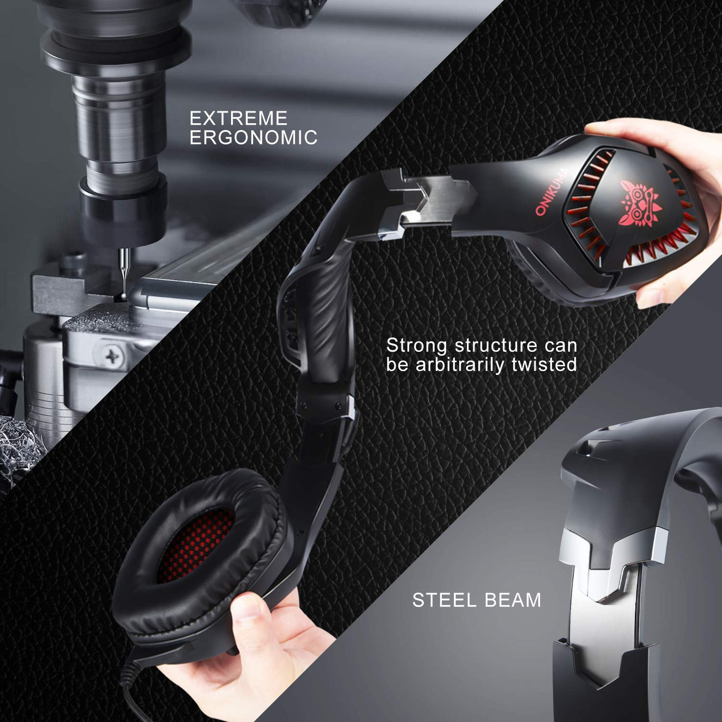 Casque Gaming ONIKUMA K1B PRO avec Micro et Lumières LED – Noir/Rouge