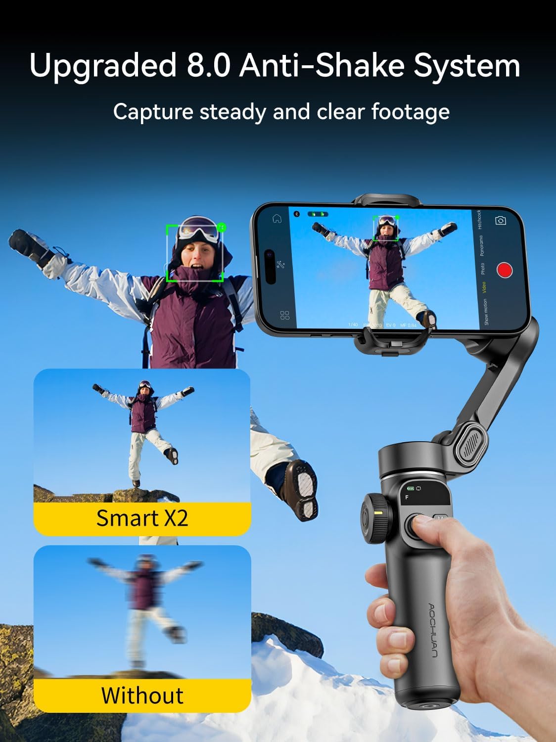 Aochuan Smart X2 Stabilisateur Smartphone 3 Axes avec Suivi IA