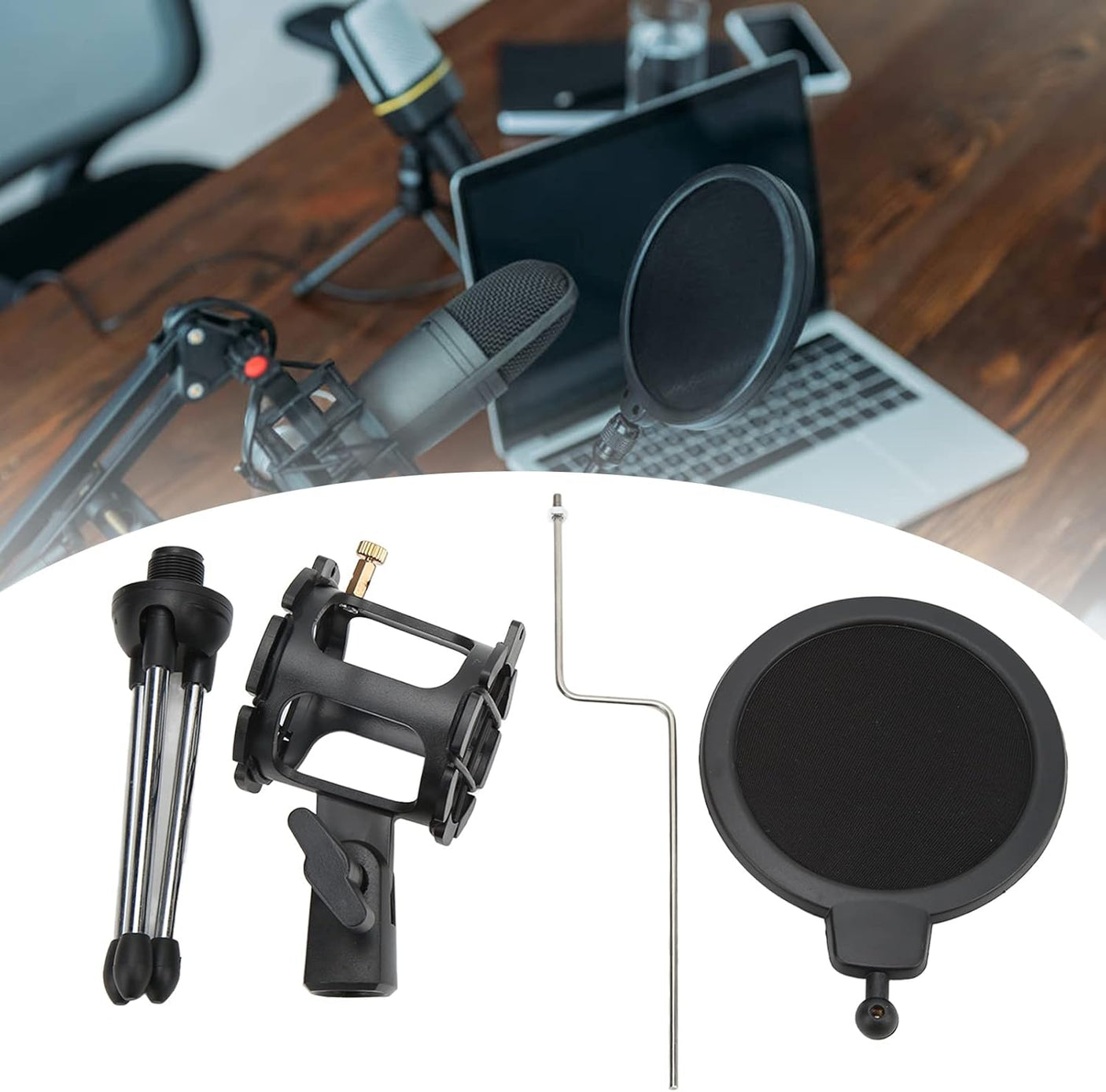 دعم ميكروفون قابل للطي مع فلتر مضاد للرياح وحامل ثلاثي مضاد للاهتزاز
