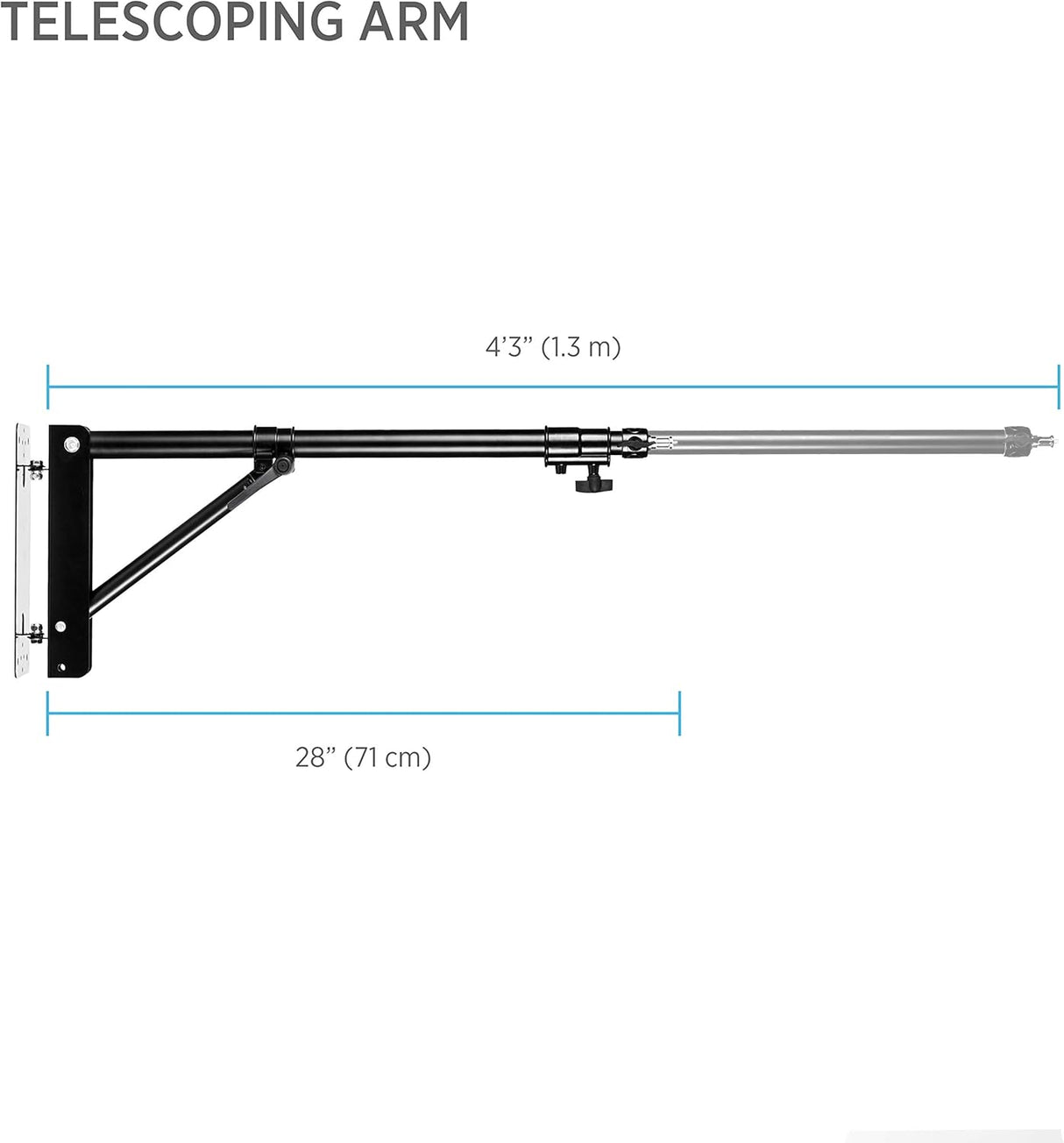 Bras mural extensible 180° pour ring light et éclairage studio