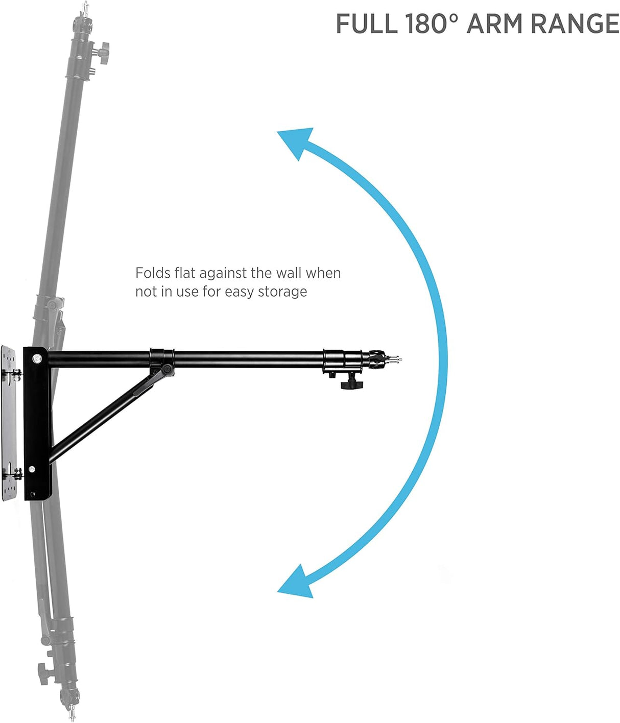 Bras mural extensible 180° pour ring light et éclairage studio