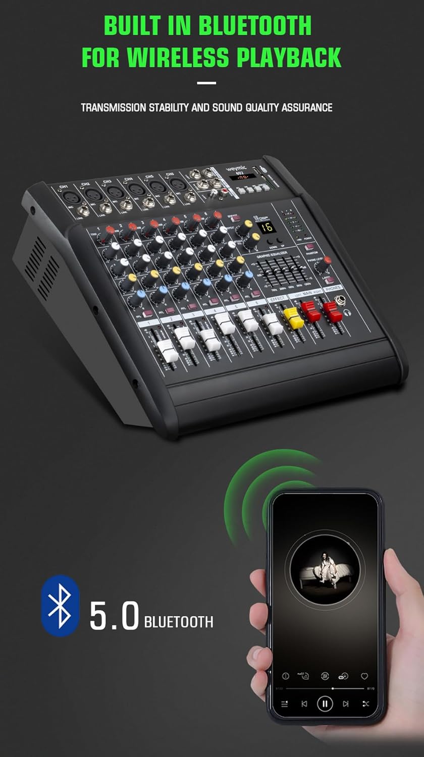 Table de Mixage Professionnelle LGX 6 Canaux avec Amplificateur 300W, Bluetooth et USB