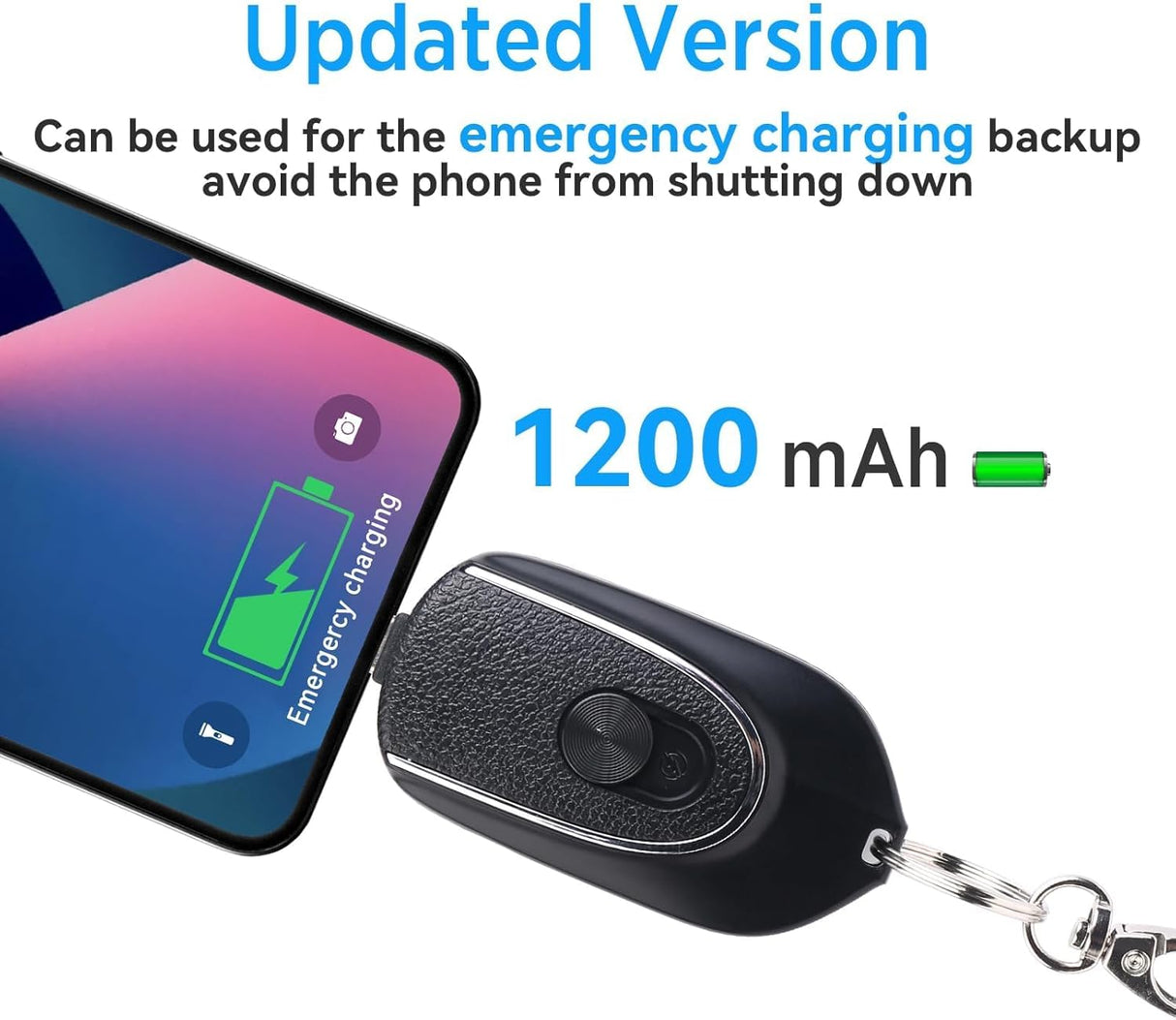 Chargeur Portable Porte-clés avec Connecteurs Lightning et Type-C – Batterie d'Urgence Compacte