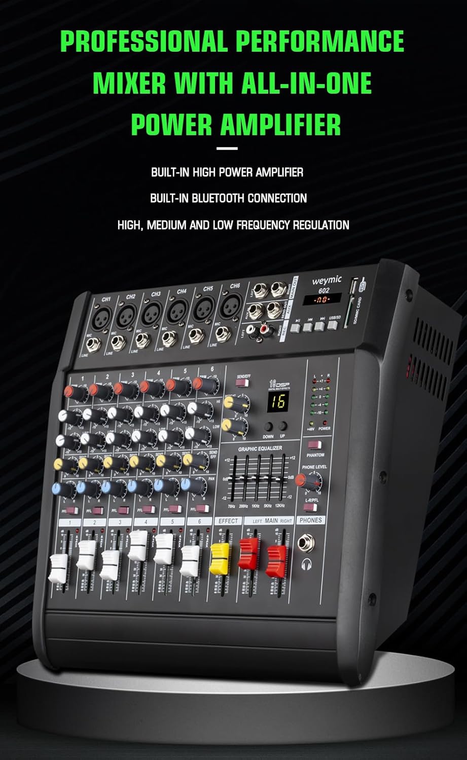 Table de Mixage Professionnelle LGX 6 Canaux avec Amplificateur 300W, Bluetooth et USB