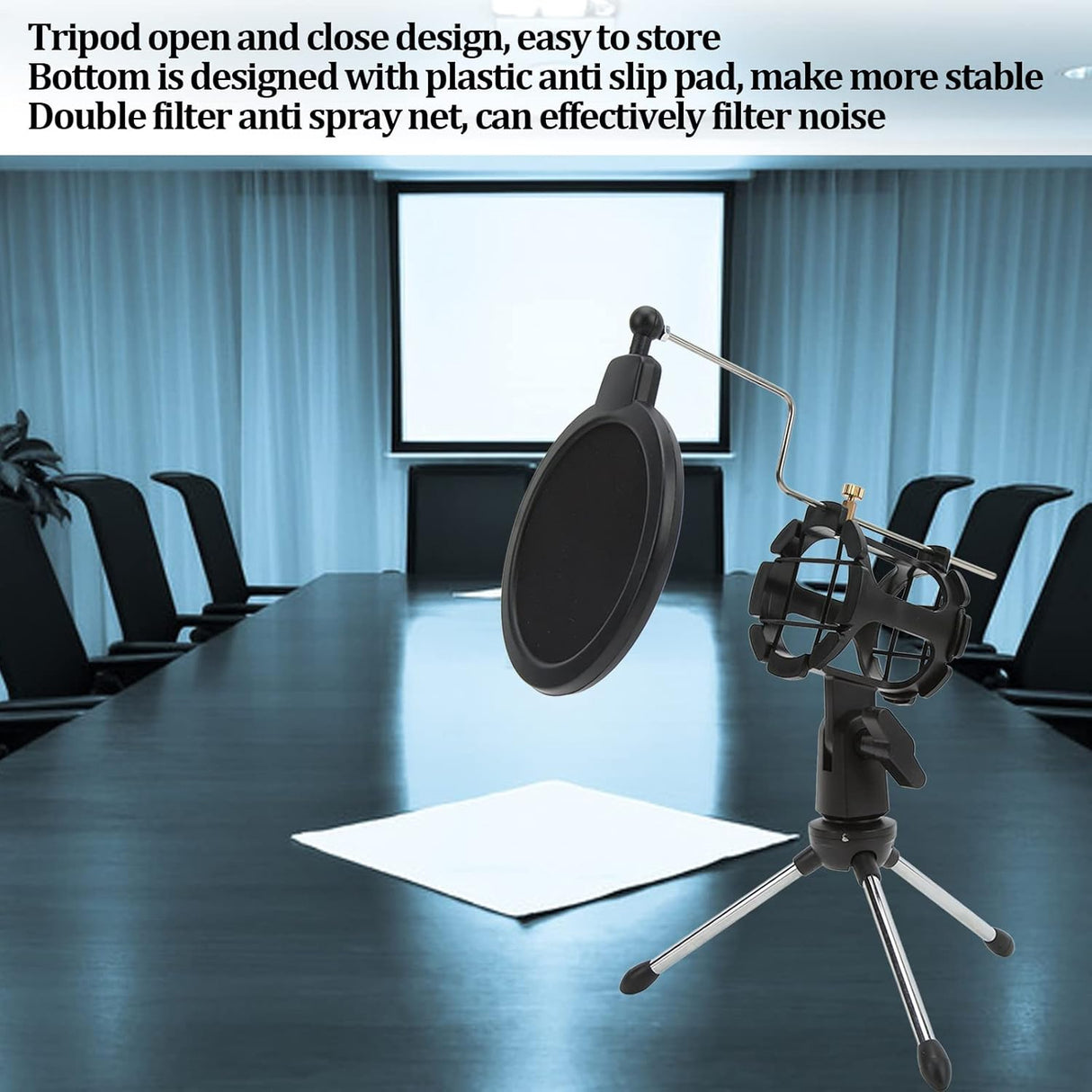دعم ميكروفون قابل للطي مع فلتر مضاد للرياح وحامل ثلاثي مضاد للاهتزاز