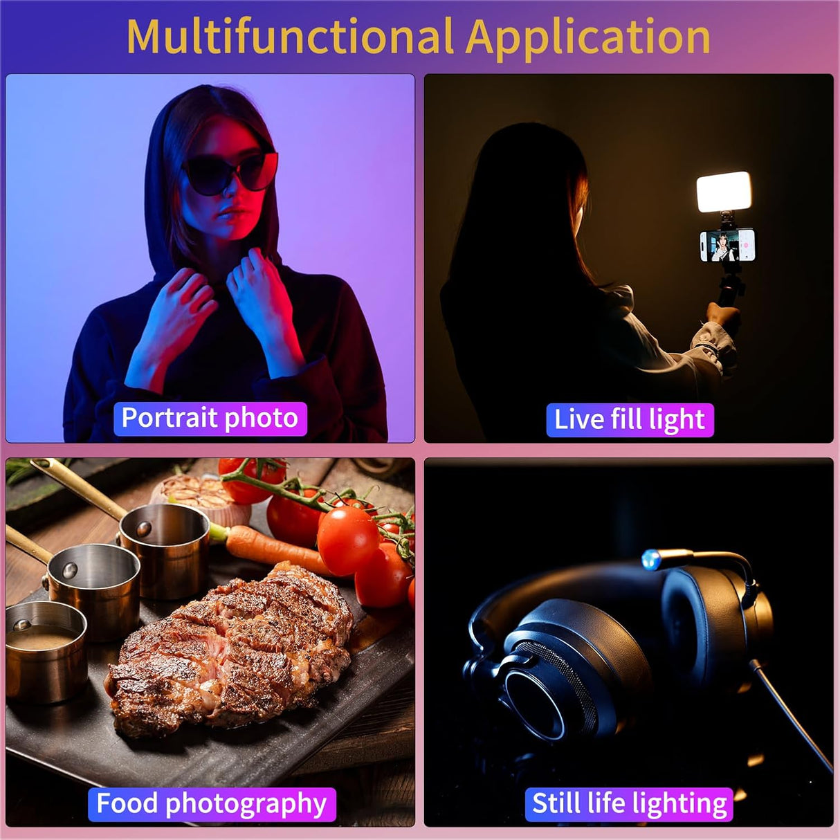 Lumière Vidéo RGB VRIG VL140 – Éclairage LED Portable 360° Pleine Couleur, 20 Effets, 3600mAh, 2500-9000K, CRI≥95 pour Photographie & Vidéo