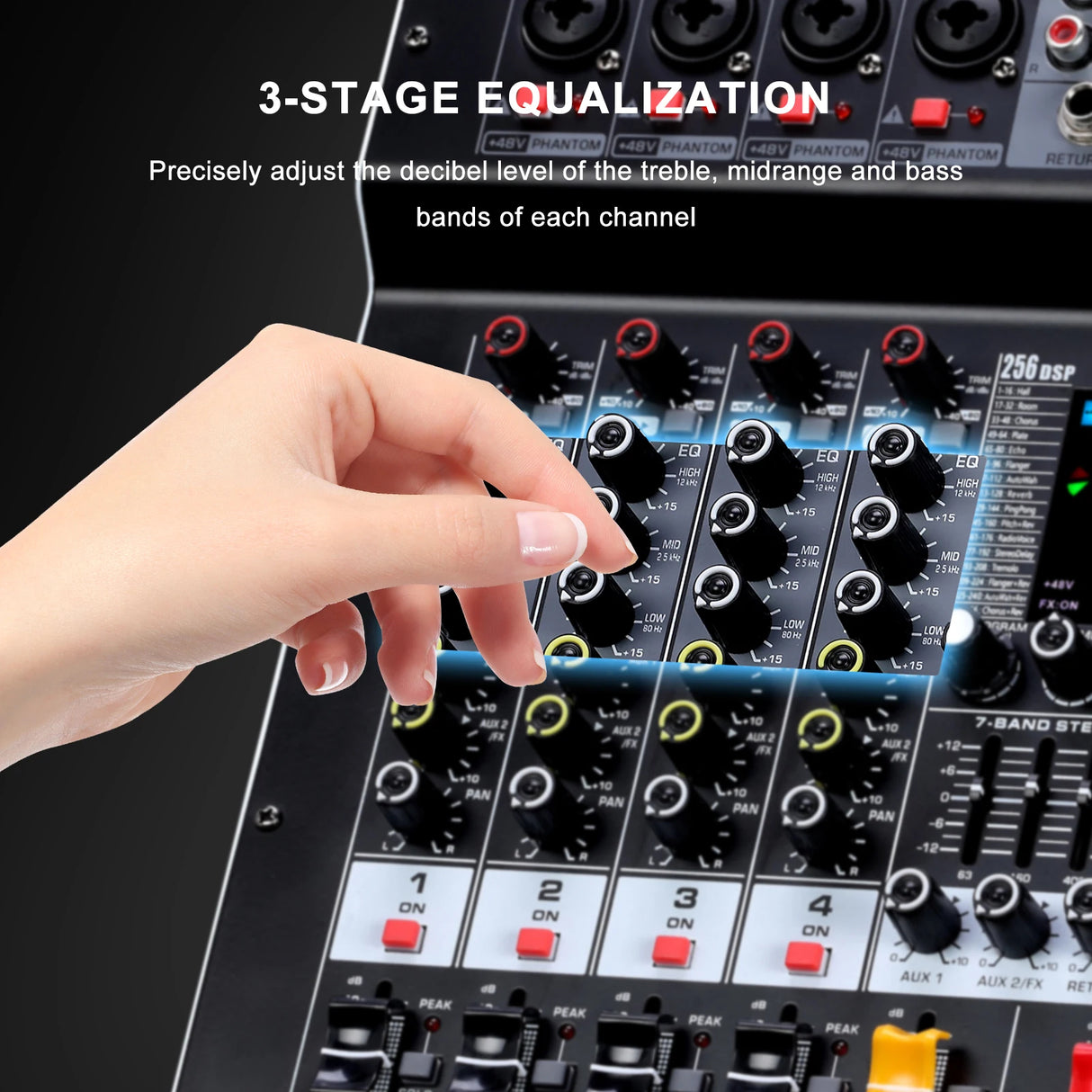 خلاط صوتي 4 قنوات BOMGE 402B - 2x350W، بلوتوث، استوديو ودي جي