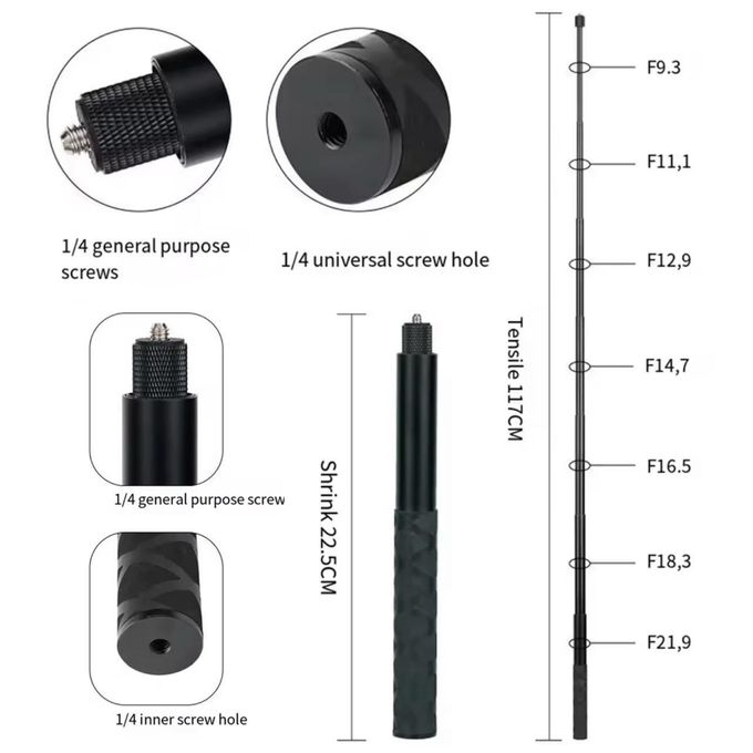 Perche à Selfie en Alliage d'Aluminium 1m25 – Compatible Insta360, GoPro, Moto & Vélo