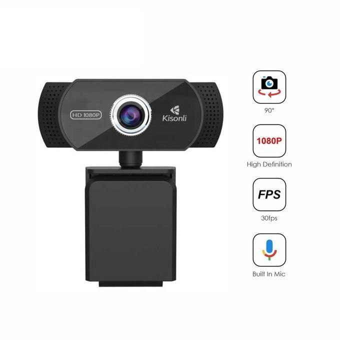 Webcam Kisonli PC-2 – Full HD 1080p avec Microphone Intégré et Angle de Vue 90°