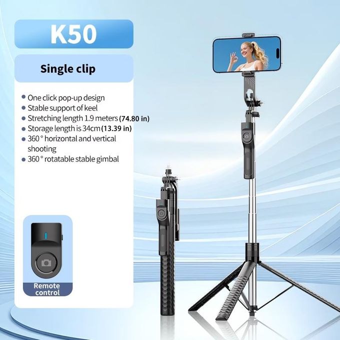 Perche Selfie K50 190 cm avec Trépied et Télécommande