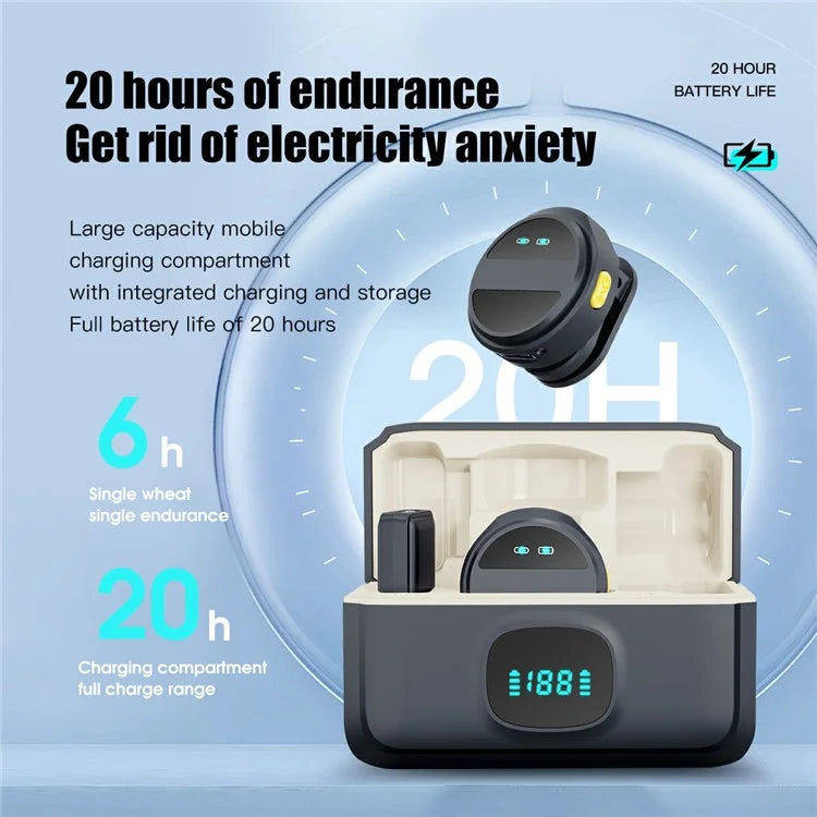 2 ميكروفونات لافاليير لاسلكية مغناطيسية، تقليل ذكي للضوضاء 2.4G