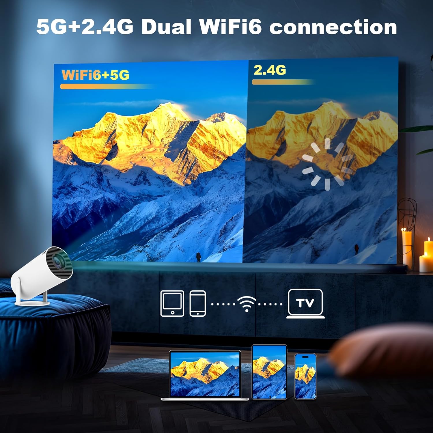 Data Show HY300 PRO Portable 4K avec WiFi6 et Bluetooth 5.2