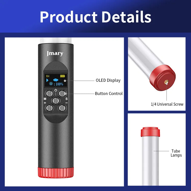 Jmary FM-128 RGB LED Light - Barre Lumineuse Étanche avec Écran OLED