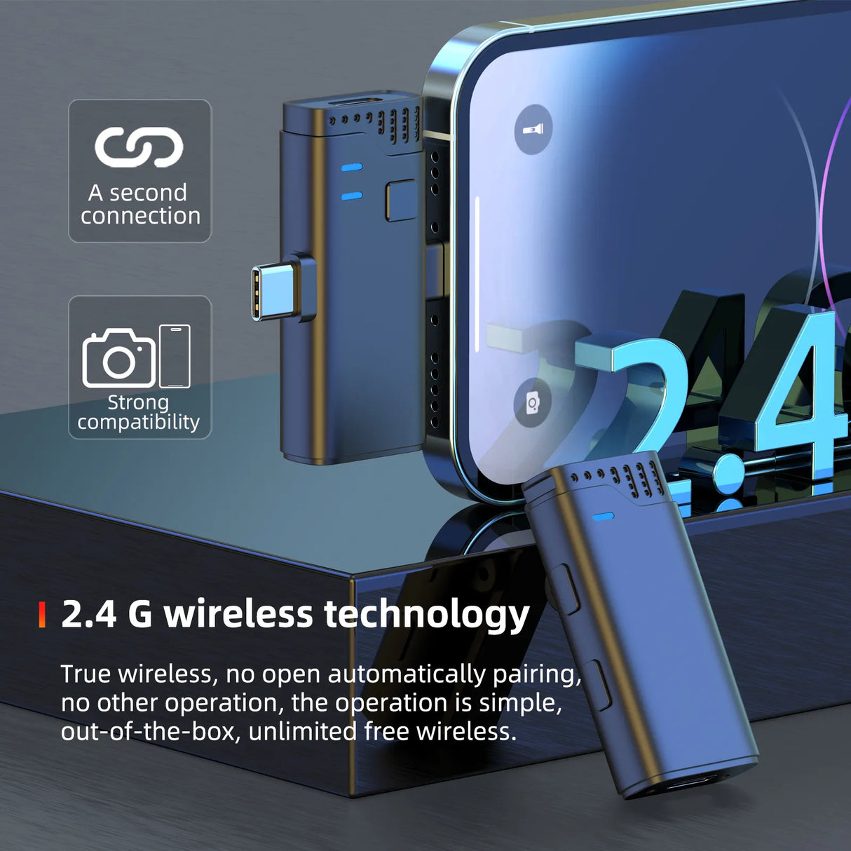 ميكروفون لاسلكي 2.4G MW-16 مع علبة شحن - للهاتف والكاميرا