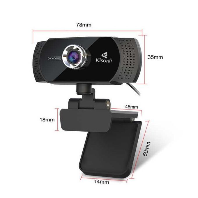 Webcam Kisonli PC-2 – Full HD 1080p avec Microphone Intégré et Angle de Vue 90°