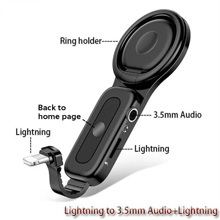 Adaptateur Lightning vers Jack 3.5mm + Charge - JH-35LY avec Support Anneau