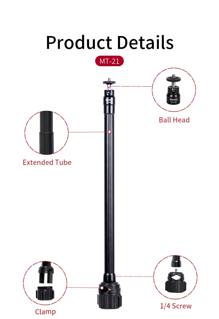 Bras d’extension universel MT-21 avec pince 1/4" pour bureau et trépied