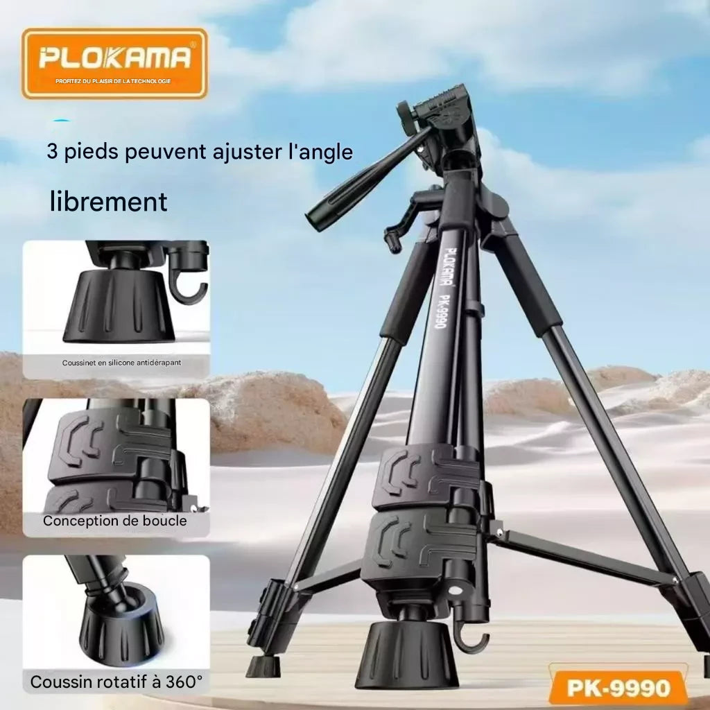 Trépied PLOKAMA PK-9990 Premium 180 cm – Aluminium, Réglable, avec Télécommande Bluetooth et Housse de Transport