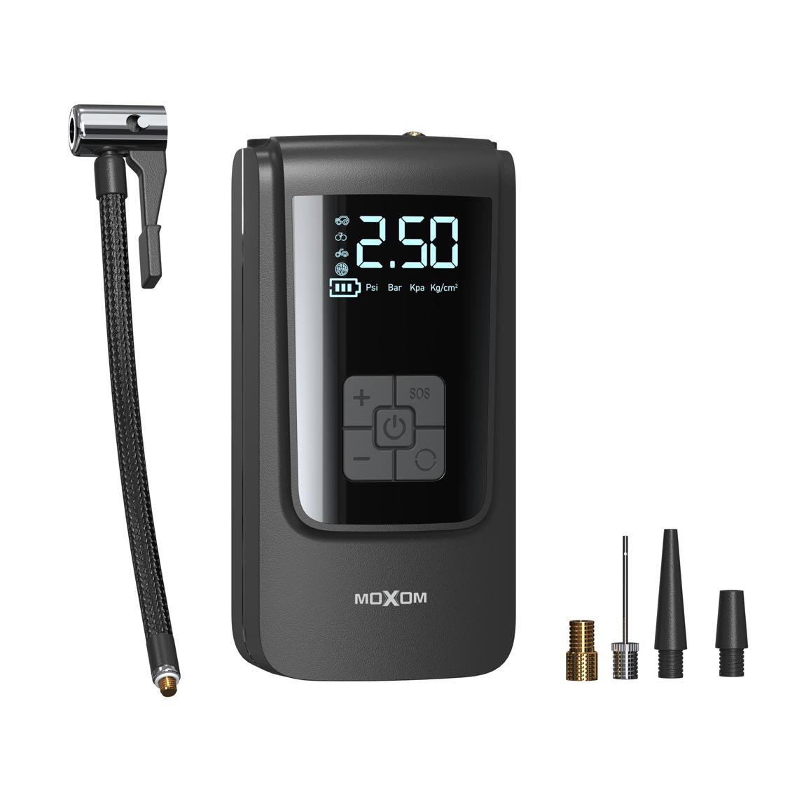 Pompe à Air Portable et Gonfleur Multifonction MOXOM MX-AC01 avec Power Bank 4000mAh, Écran LCD et Lampe de Poche - Idéal pour Voitures et Urgences