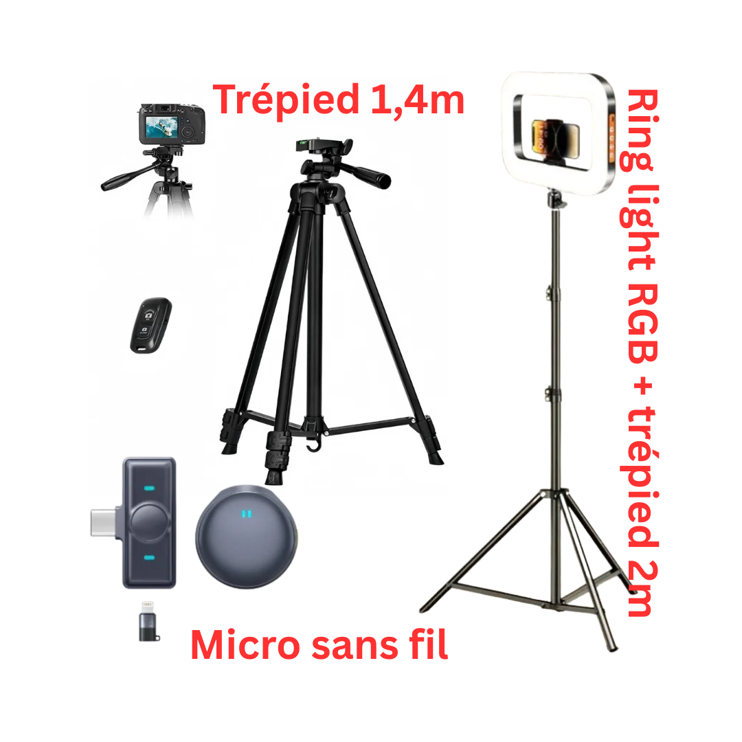 Pack Studio Créateur Micro Ring Light RGB + Trépieds