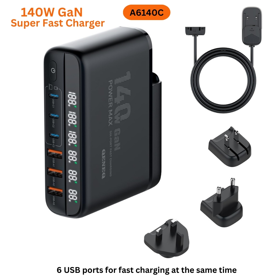 Chargeur GaN 140 W LDNIO A6140C – 6 Ports USB‑C/A, Écran LED, Super Charge Rapide