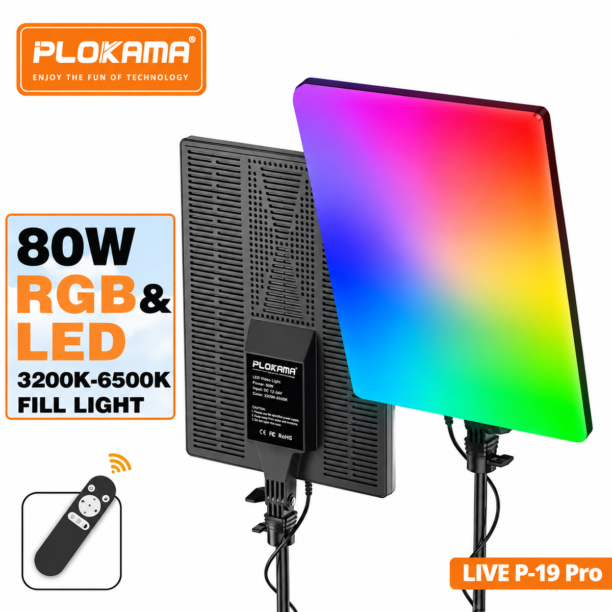Panneau LED RGB 80W Plokama P19 Pro + trépied 2M pro