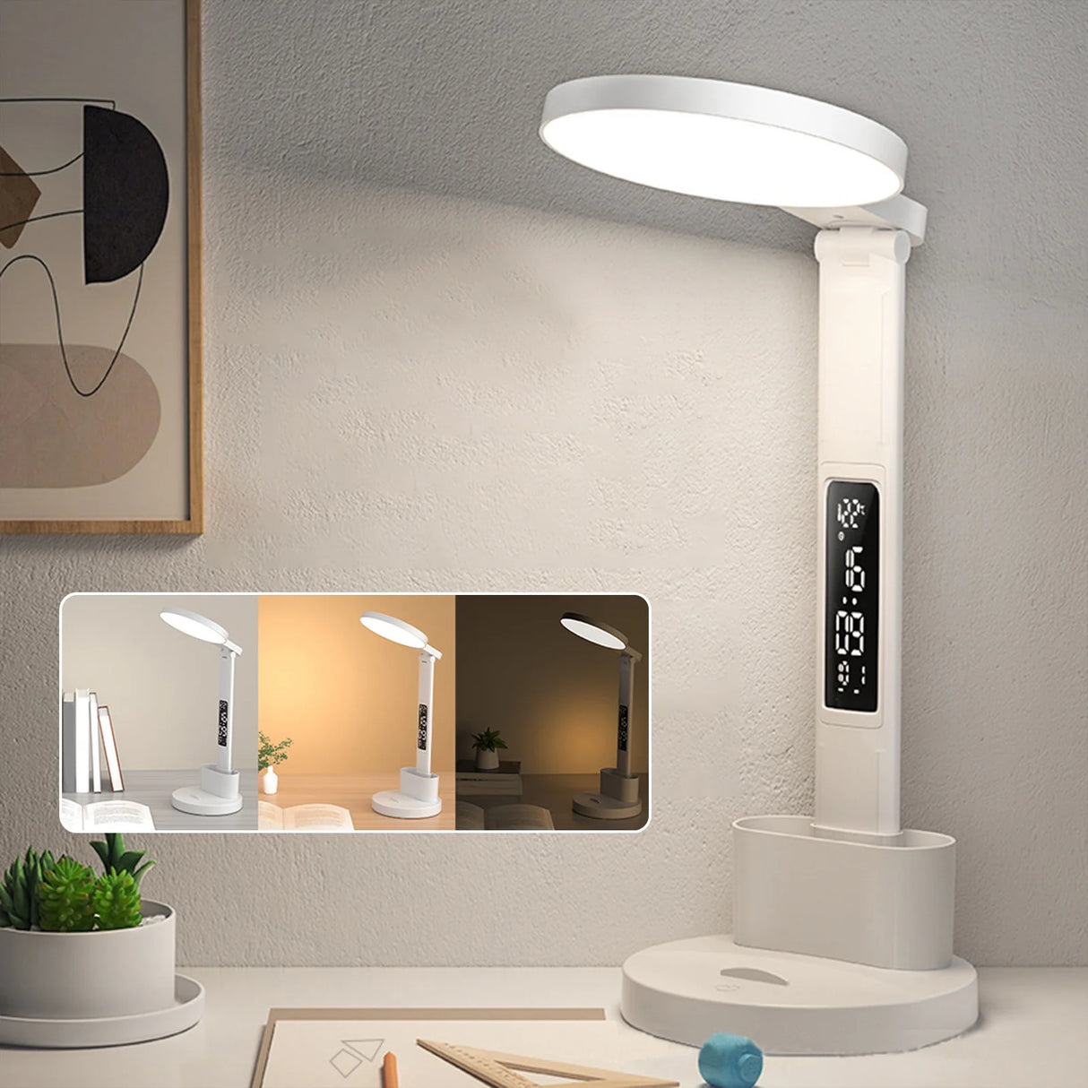 Lampe de Bureau Pliable avec Batterie 2000mAh et Rangement Stylos