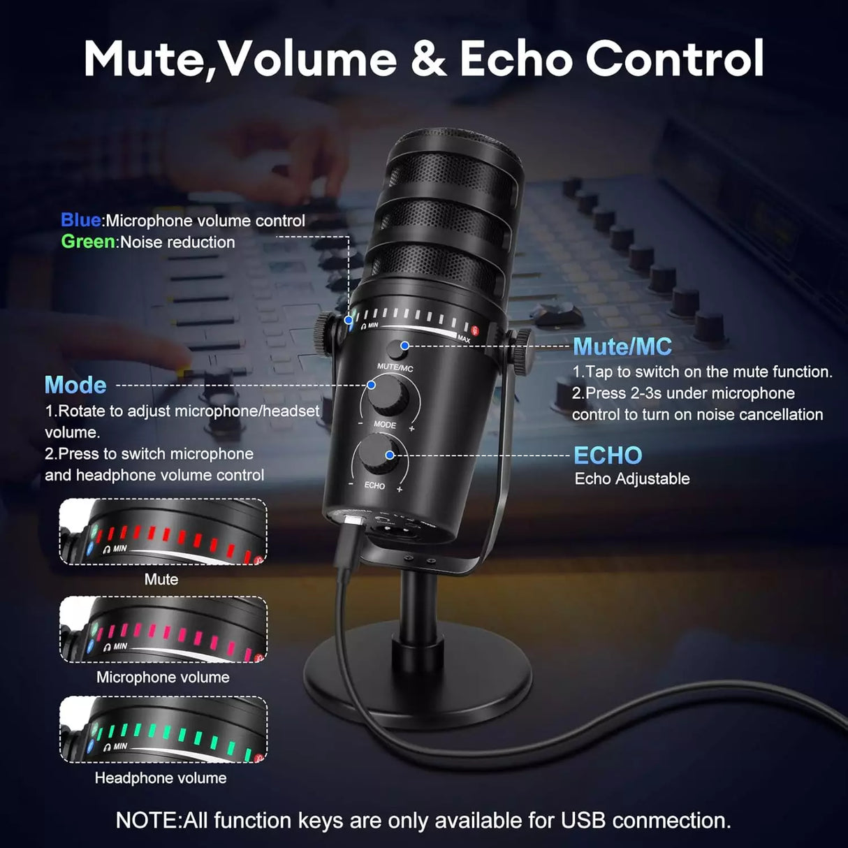 Microphone Dynamique USB/XLR avec Support pour Podcast et Streaming