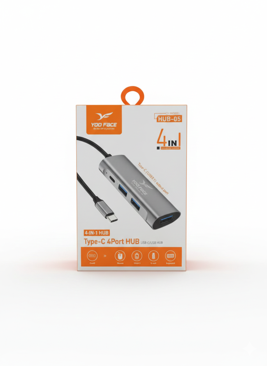 Hub USB-C 4-en-1 YOO FACE Haute Vitesse pour PC et Mac