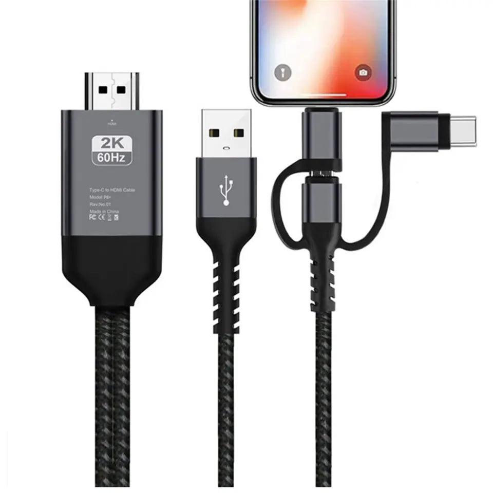 كابل HDMI 3 في 1 – USB-C / Micro USB / Lightning إلى HDMI – دقة Full HD 1080P – 60Hz