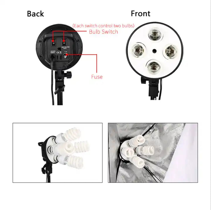 مجموعة إضاءة سوفت بوكس (سوفت بوكس + حامل ثلاثي + عمود، 4 مداخل للمصابيح)