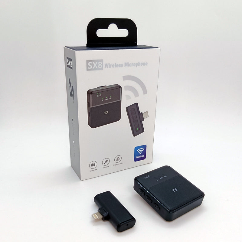 Micro-Cravate Sans Fil SX8 Lavalier pour Smartphone iOS & Type-C