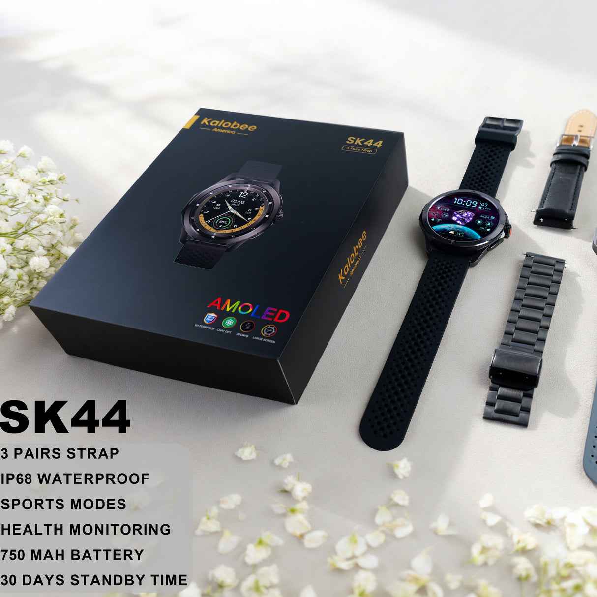 Montre Connectée KALOBEE SK44 Bluetooth Appels Écran HD 1.60"