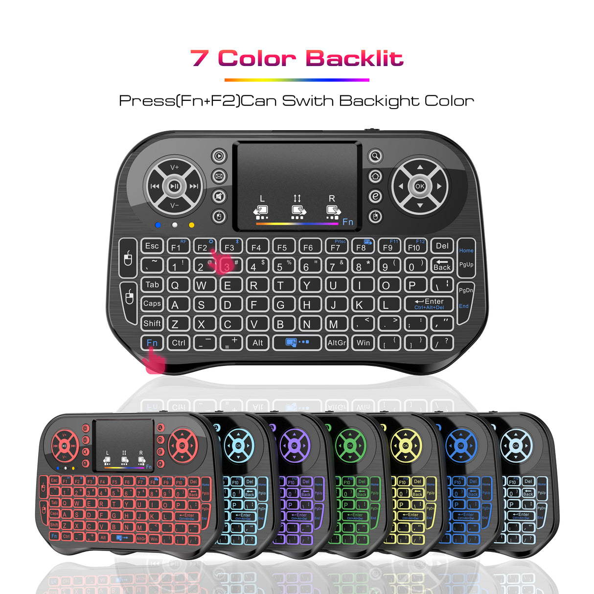 Mini Clavier Sans Fil I10 2.4GHz RGB avec Air Mouse et Pavé Tactile