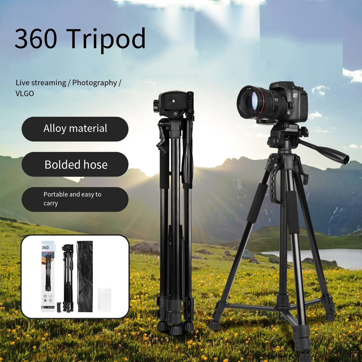 Trépied Smartphone 1,62m 360° pour Téléphone, Caméra & Ring Light