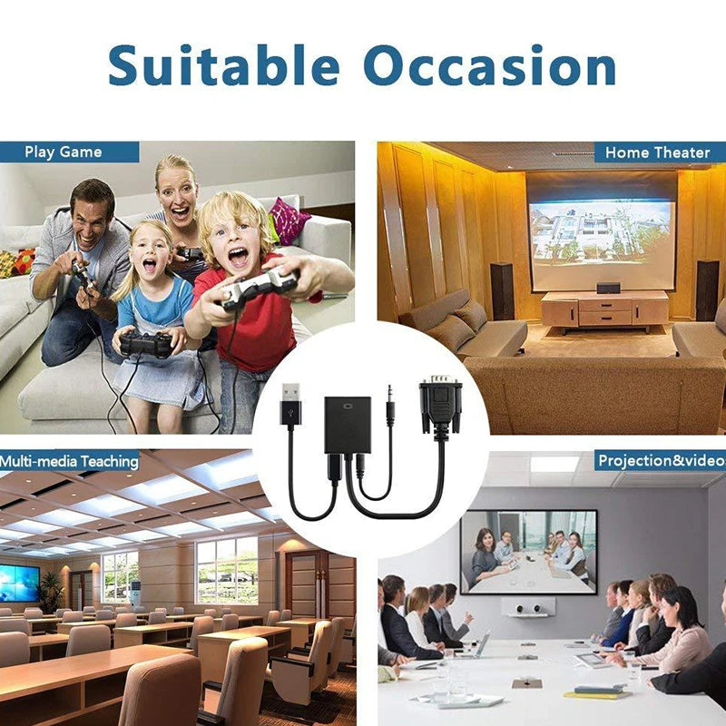 Convertisseur 1080P VGA + audio vers HDMI