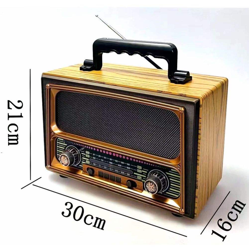 Radio rétro en bois Meier M-1807BT – Grande taille, Bluetooth, USB/TF, FM/AM/SW, batterie rechargeable 2400mAh
